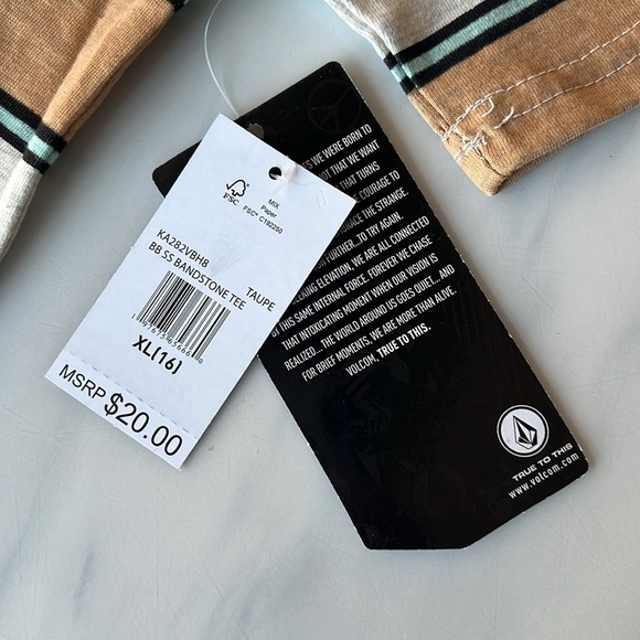 NWT Volcom Big Boys Short Sleeve Bandstone Tee Tan/Black/Blue XL/16 - Picture 6 of 7